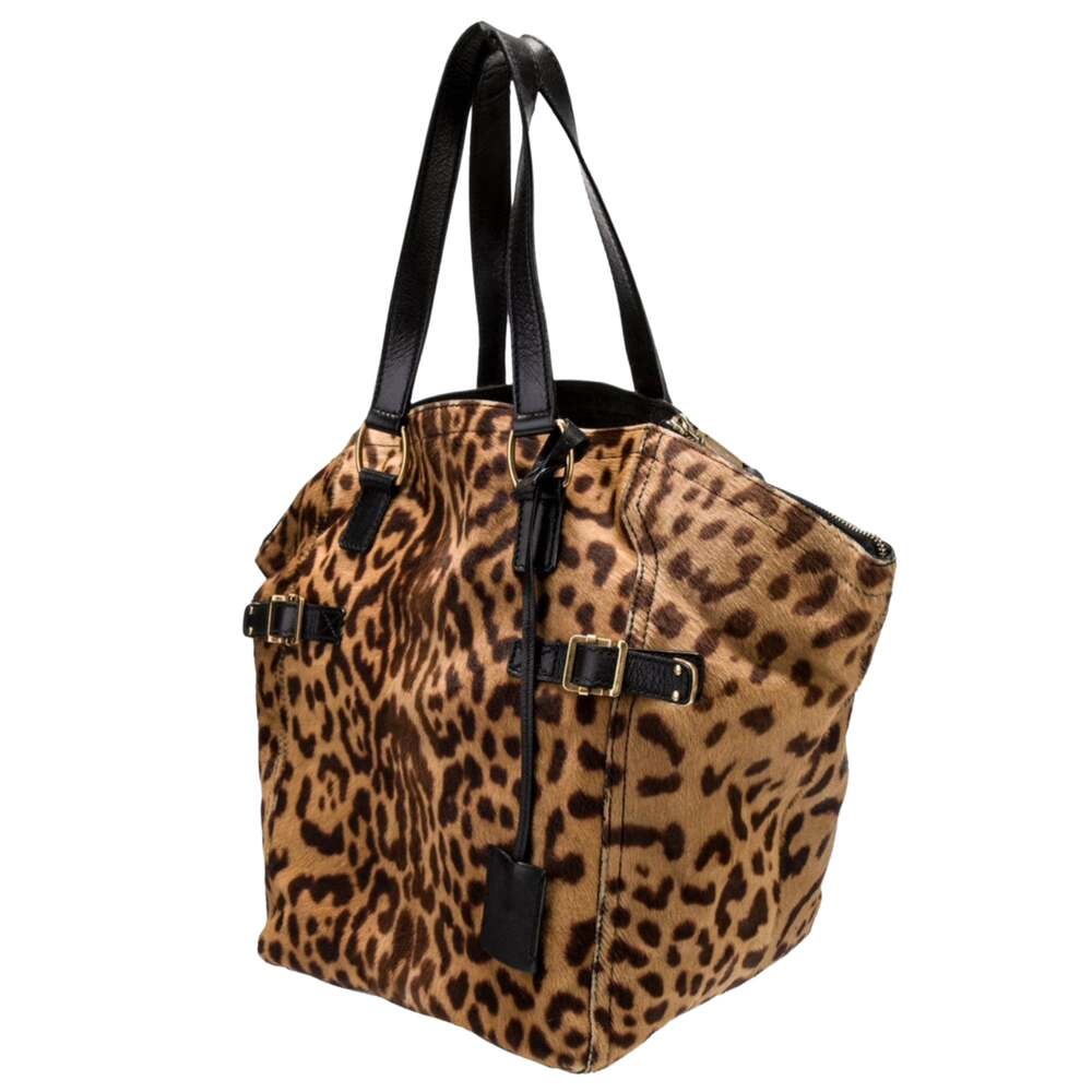 Yves Saint Laurent Rive Gauche Leopard Printed Pony Hair Downtown Tote - Picture 4 of 10